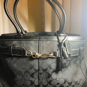 Coach Hampton Signature Black Jacquard Satchel Handbag Shoulder Bag Purse